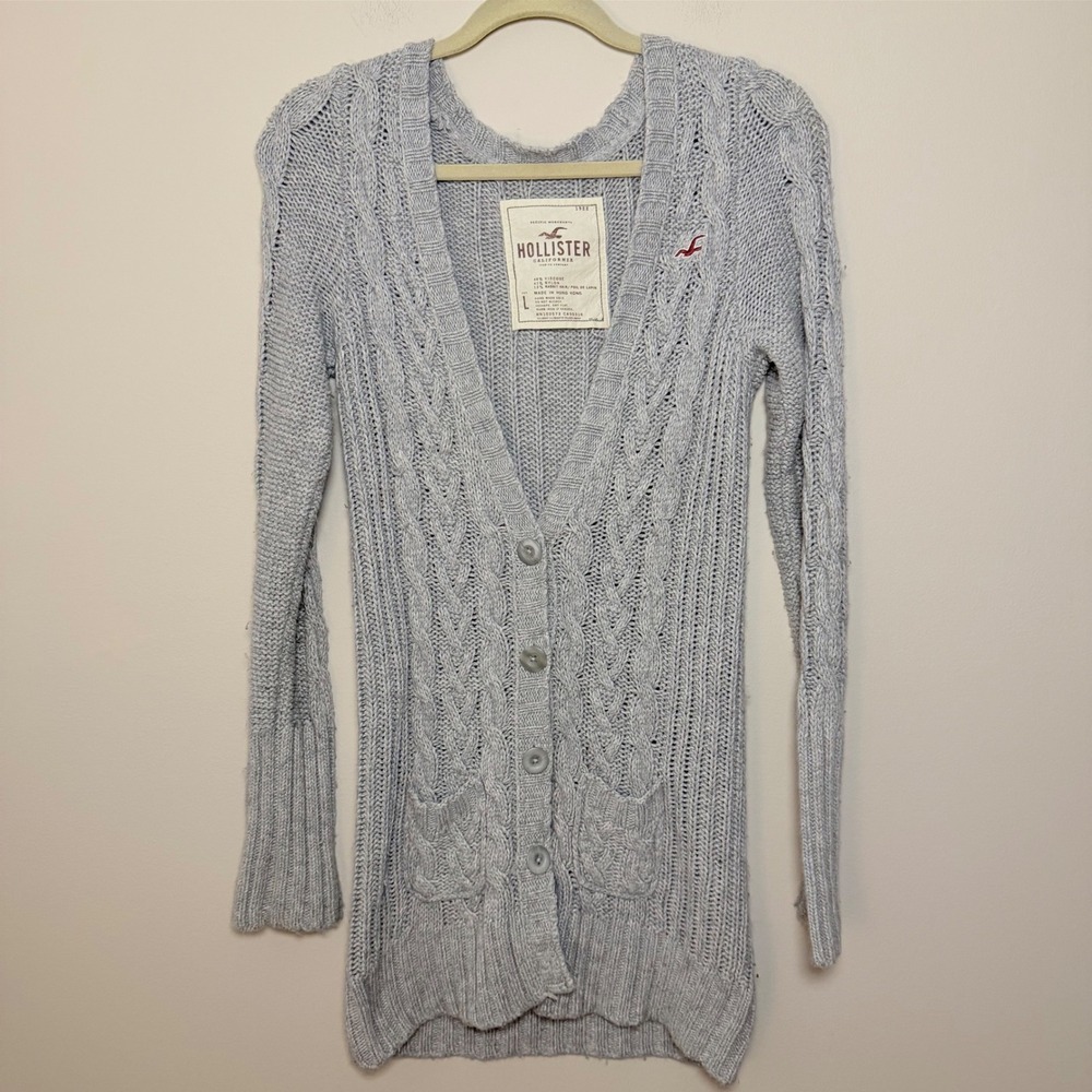 Vintage y2K HOLLISTER Cable Knit Gray Rabbit Hair Blend Sweater Bella Swan SZ L
